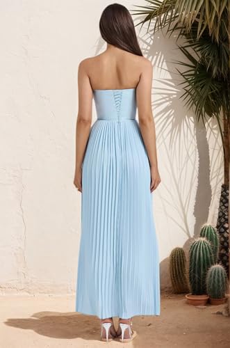 Strapless Corset Bridesmaid Dresses 2025 A Line Ruched Chiffon Wedding Guest Gown for Women2