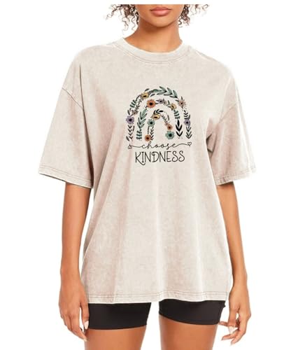 Qrupoad Women Be Kind T Shirt Acid Washed Kindness Inspirational Christian Summer Casual Graphic Tee Shirts Tops