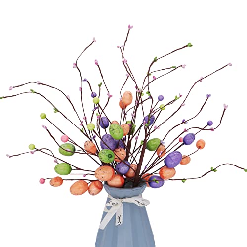 Pack Of 3 Colorful Easter Picks 16.5" Speckled Easter Egg Twigs Pastel Artificial Pip Berry Stems Spring Floral Spray Berry Branches For Easter Flower Arrangement Centerpiece Wreath Garland Home Decor #TOP4