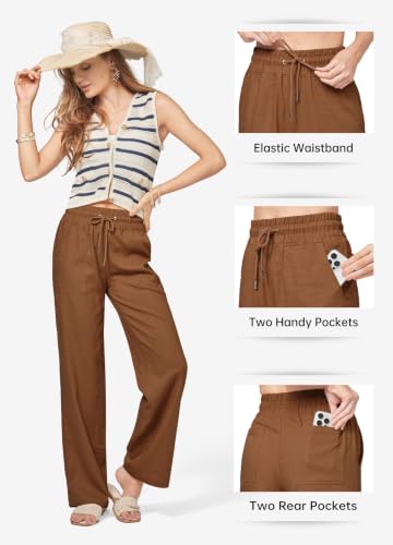Image of Willit Women Linen Pants Wide Leg Casual Palazzo Pants Beach Summer Lounge Pants Trousers with Pockets 29 inch /31 inch / 33 inch
