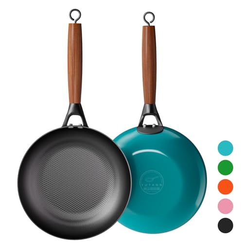 YUTANN Gusseisenpfanne, Antihaft-Bratpfanne, Frying Pan 20cm, Abnehmbarer Holzgriff, PFAS-Frei/PFOA-Frei, Beschichtete Pfanne Für Gasherd Induktion Oven