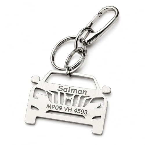 Image of Personalized Stainless Steel Key Chain /Key Ring | Durable, Compatible with All Models | Customized Car Number Plate | Ideal Gift for Him (Silver)
