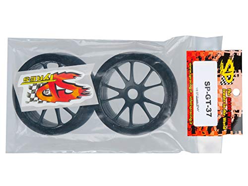 2 Roues Complètes Caoutchouc Mousse 1/8 Pour Voiture RC GT - Mélange 37 Shore, Jantes Noires, Déjà Collées - 3