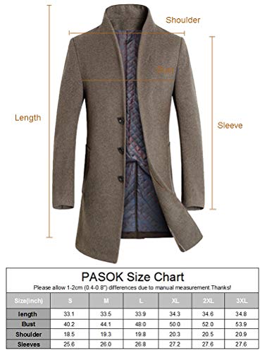 Pasok Men's Wool Trench Coat Slim Overcoat Business Down Jacket Winter Topcoat Blue Xl #TOP6