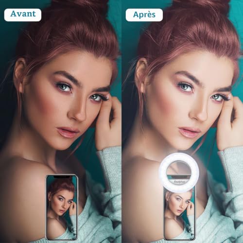 RealPlus Ring Light Téléphone, Selfie Anneau Lumineux Rechargeable avec Clip et 40 LEDs, 3 Modes d'Éclairage & Dimmable, Lampe Photo pour Téléphone, Laptop, Cadeaux Noël Femme, Right Light – vue 2