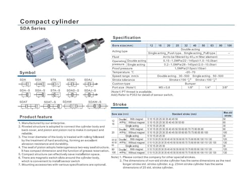 Vérin compact STA63 ressort de traction pour serrage pneumatique