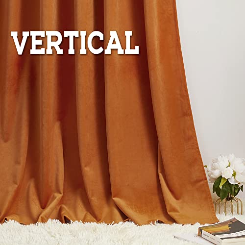 Image of RYB Home Orange Velvet Curtains for Bedroom, Room Darkening Privacy Large Window Treatment for Living Room Elegant Decor for Holloween Christmas, W52 x L108 inch, Bright Orange, 2 Panels Set