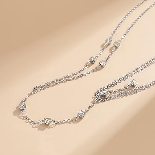 image for Fesciory Silver Plated Sexy Body Chains for Women, Layered Rhinestone 