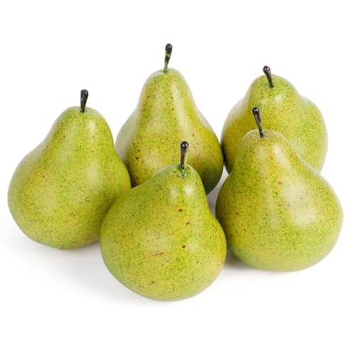 Lovmeety 5Pcs Faux Pears Lifelike Green Pear Fake Fruit for Decoration Artificial Fruits Fake Pears for Home Party Fruit Shop Supermarket Photo Props Restaurant Table Centerpieces