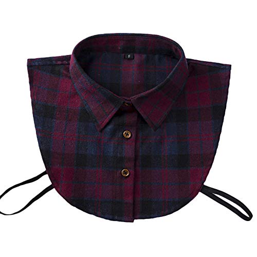 Vpang Detachable Half Shirt Blouse False Collar Cotton Plaid Shirt