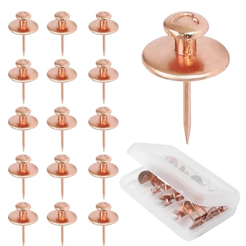 Image of 25 Pcs Rose Gold Double Headed Picture Hangers Nails | Thumb Tacks Decorative, Push Pin Wall Nails, Photo Hanging Hook Pins, For Home Office Drywall Classroom