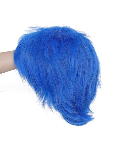 Image of Rose bud Anime Halloween Blue Wig for Cosplay Party Synthetic Layered Short Hair Wigs with Fringe Pastel Funny Wigs for Women Men