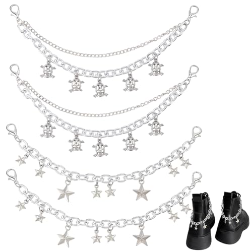 FINGERINSPIRE 4 Pièces Chaînes pour Bottes 255mm de Long Design Crâne/Étoile Charms pour Chaussures en Métal Bijoux pour Bottes en Aluminium et Fer Charms pour Botte en Cuir à Cheville