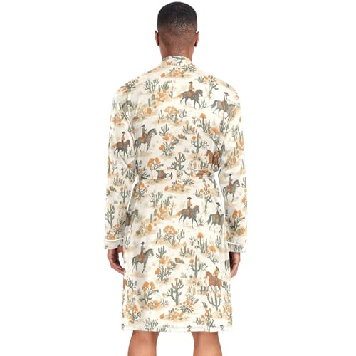 STAYTOP Western Desert Cowboy Men's Nightshirt,Soft Kimono Bathrobe Men Long Sleeve Mens Sleepwear3