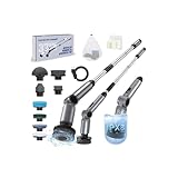 Electric Spin Scrubber, [Adjustable Angle] [Battery Display] Homtronics Cordless Electric Cleaning Brush with 8 Replaceable Brush Heads, 450r/min Speed, 50in Adjustable Long Handle for Bathroom (Grey)