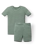 AVAUMA Stripe Pattern Newborn Baby Little Boys Girls Snug-Fit Pajamas Summer Short Sets Pjs Kids Clothes (JL/Olive Green)