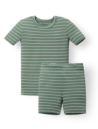 AVAUMA Stripe Pattern Newborn Baby Little Boys Girls Snug-Fit Pajamas Summer Short Sets Pjs Kids Clothes (JL/Olive Green)