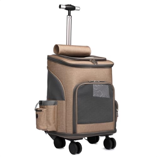 Bolsa Mala Mochila Transporte Pet Avião Viagem Cabine Com Rodinhas Para Cães Gatos Cachorro (Marrom,