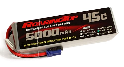 RoaringTop LiPo Battery Pack 45C 5000mAh 6S 22.2V with EC5 Plug for RC Car Boat Truck Heli Airplane