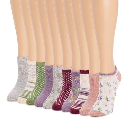 MUK LUKS Women's 10 Pack Low Cut Socks, Floral, OS3
