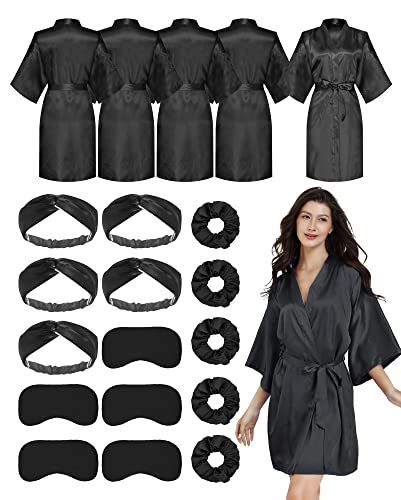 20 Pcs Women Satin Silky Robe Wedding Bridal Party Bride Bridesmaid Robes Kimono Loungewear Dressing Gowns (Black-sm, Set of 5)