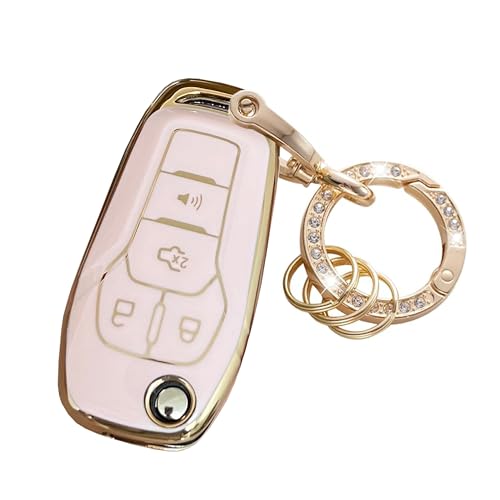 Kepdul for Ford Key Fob Cover Key Protective Flip Key Shell Holder Fit for Ford Fusion Bronco F-150 F-250 F-350 F-450 F-550 Ranger Figo (Pink)
