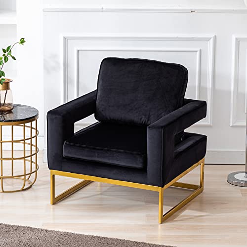 Duomay Velvet Barrel Accent Arm Chair Set Of 2 With Open Back, Modern Contemporary Upholstered Chair Club Chair With Gold Base For Living Reading Guest Room Bedroom Office, Black #TOP3