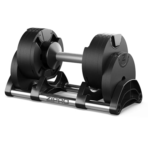 Zipro Manubri regolabili, 1 pezzo, pesi rotondi antiscivolo da 24 kg, con 12 impostazioni di peso da 2 a 24 kg, Allenamento casa, forma rotonda, palestra domestica - 12