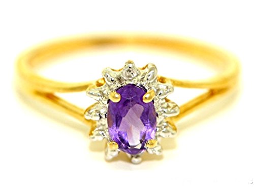 Bague pierre de naissance février en améthyste véritable et argent plaqué or jaune