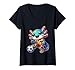 Womens Cute Axolotl Soccer Player Women Men Kids Funny Axolotl V-Neck T-Shirt
