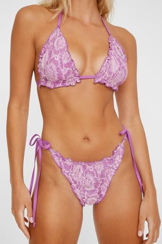 Women's Lace 2 Tone Ruffle Triangle Bikini Set2