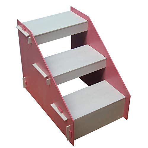 Yxsd Taburete de Madera de 3 peldaños para niños, Mascota Escalera de Escalera Cachorro y Gato Cama y sofá Altos (Color : Pink)