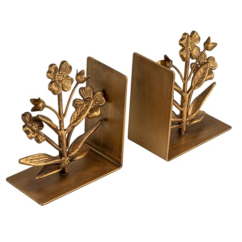 Creative Co-Op 2-Piece Cast Metal Flower Bookends Gold Finish