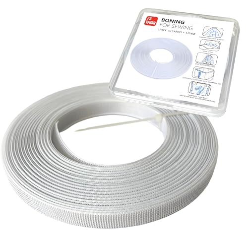 Polyester Boning for Sewing 1Pack 10 Yards 12mm Sew-Through High-Density Corset Boning for Wedding Dress Bridal Gown DIY Garment Support (White)