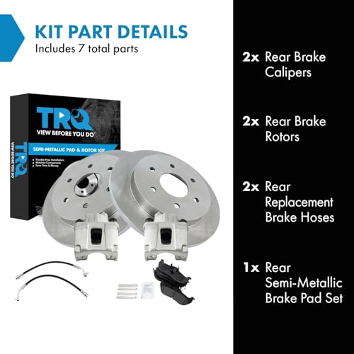 Image of TRQ Rear Brake Pad and Rotor Set Semi Metallic Rotors Calipers Compatible with 2004-2010 Infiniti QX56 2004 Nissan Pathfinder Armada 2005-2015 Nissan Armada