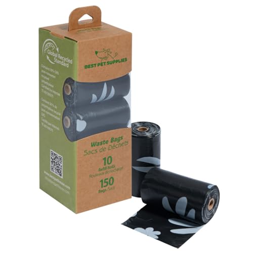 Image of Best Pet Supplies Poop Bags for Dogs, 50% Post-Consumer Recycled Content dog waste bags on rolls, fits all poop bag holders for leashes - Black, 150 Count, Unscented