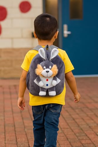 Image of Kids Plush Teddy Backpack - Soft Rabbit School Bag for Toddlers & Preschool, Cute Animal Backpack with Adjustable Straps - Lightweight & Comfortable for Boys & Girls