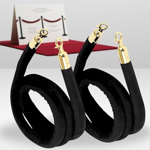 Lot de 2 cordes en velours noir de 1,52 m pour poteaux de moquette rouge, barres de barrière et...