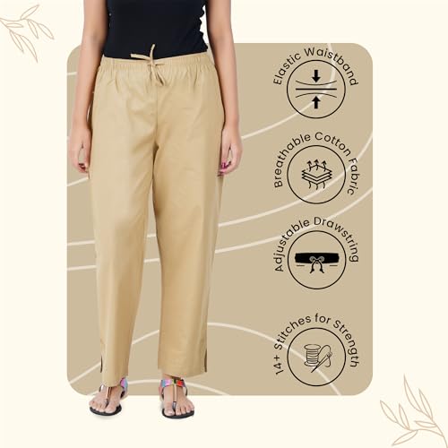 Image of Happy Bunny Parallel Pants for Women 100% Cotton Ankle Length Trousers Regular Fit with Elastic Drawstring Stylish & Pockets Casual Formal Wear for Office & Home