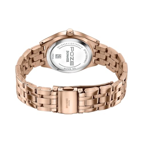 Image of Sonata Poze 8 Quartz Analog with Pink Dial IP Rose Gold Stainless Steel Strap Watch for Women - SP80168WM01W