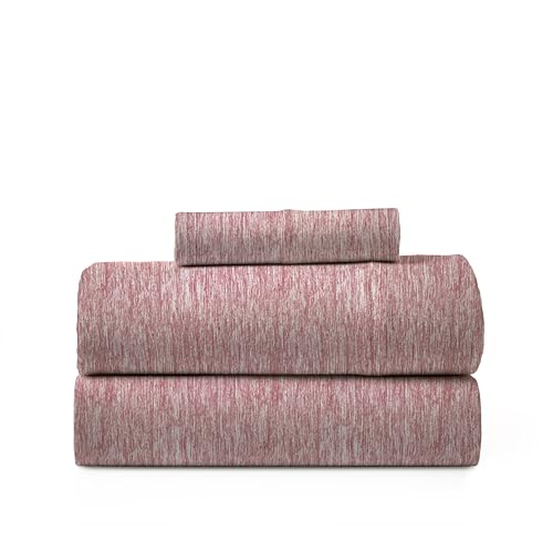 Road Trip America Jersey Knit Twin Sheet Set - Cotton (3 Pieces) All Seasonal Soft Cozy Knit Stretchy Bed Sheet - Red Space Dyed, Twin