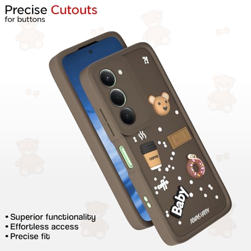 Image of Pikkme Back Cover for Redmi 15 5G | 3D Bear Silicone Cute & Fun Coffee Cartoon | Full Body Protection Bumper Case (Brown)