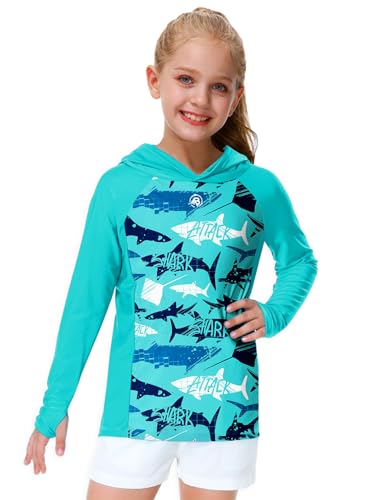 Image of AOBUTE Unisex Kids Long Sleeve Hoodie Rash Guard Boys UPF 50+ Swim Top with Thumb Hole 3-12 Years