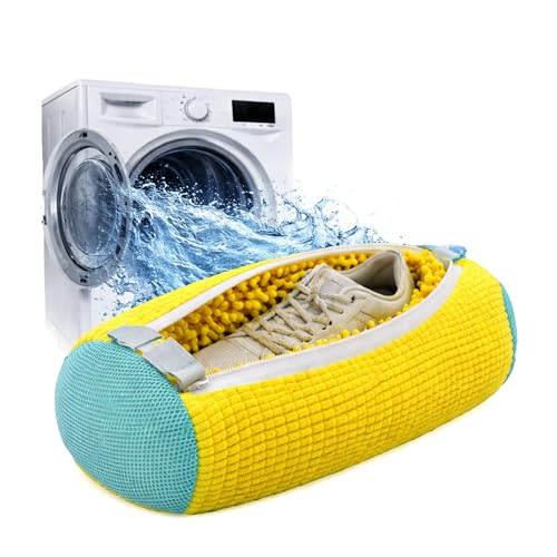 SPRIGLY Reusable Shoe Washing Machine Bag 360 Protection Trainer Washing Bag with Zipper Heavy-Duty Laundry Shoe Bag for Sneakers Running Shoes & Delicates Ideal for Light-Coloured (L 1 Count)