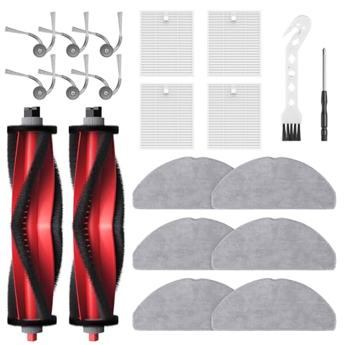 20 Stück Zubehör Ersatzteile für Roborock Q7 M5/Q7 M5+/Q7 L5/Q7 L5+ Saugroboter, 2 Rollenbürste, 4 HEPA-Filter, 6 Wischtücher, 6 Seitenbürsten, 1 Reinigungsbürste