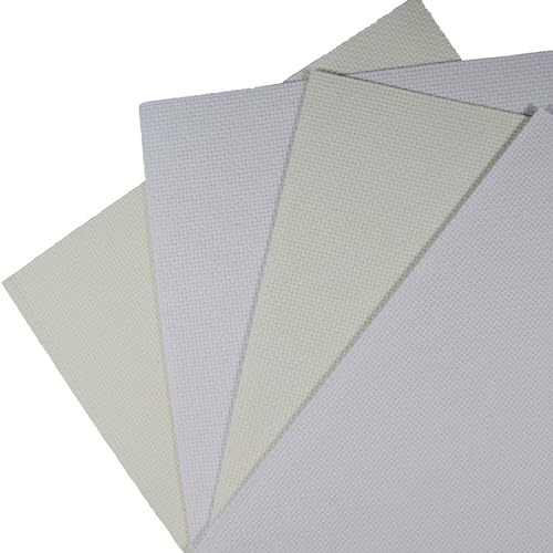 Image of KCS 4 pc of 12 inch x 18 inch (30cmx45cm) 14CT Counted Cotton Aida Cloth Cross Stitch Fabric (White+Antique White)