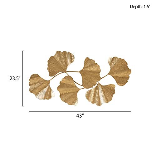 Madison Park Wall Art Living Room Décor Faye Metal Foil Ginkgo Leaf Large Home Accent Modern Inspired Dining, Bathroom Decoration Ready to Hang Ornament for Bedroom, 43" W x 23.5" H x 1.6" D, Gold - Image 5