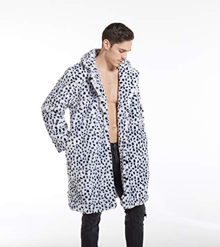 Image of UMREN Mens Warm Leopard Faux Fur Coats Jacket Long Luxury Overwear Parka Cardigans