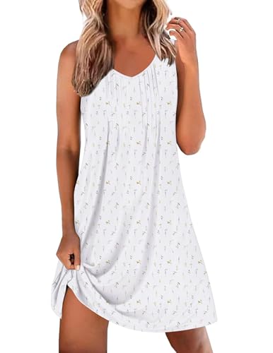 Image of Ekouaer Nightgowns for Women Sleeveless Sleep Shirt Tank Night Gown V Neck Chemise Pleated Night Shirt Soft Sleep Dress