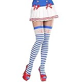 Material: Nylon Amakando Halterlose Strümpfe blau gestreift Overknees mit Anker blau, weiß Navy Ringelstrümpfe Maritime Kniestrümpfe Pin Up Seefahrerin Matrosin Kostüm Zubehör